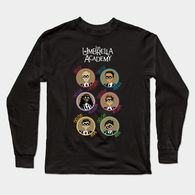 UMBRELLA ACADEMY: ALL CHARACTERS CARTOON (COLORS) Long Sleeve T-Shirt by FunGangStore